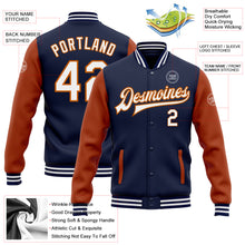 Load image into Gallery viewer, Custom Navy White-Texas Orange Bomber Full-Snap Varsity Letterman Two Tone Jacket
