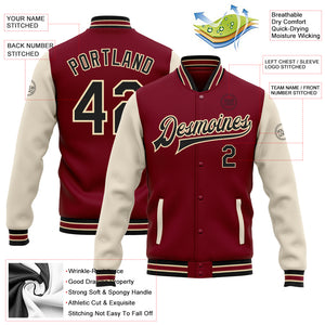 Custom Crimson Black Cream-City Cream Bomber Full-Snap Varsity Letterman Two Tone Jacket