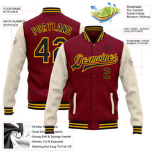 Load image into Gallery viewer, Custom Crimson Black Cream-Gold Bomber Full-Snap Varsity Letterman Two Tone Jacket
