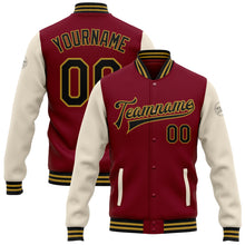 Load image into Gallery viewer, Custom Crimson Black Cream-Old Gold Bomber Full-Snap Varsity Letterman Two Tone Jacket
