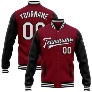 Custom Crimson White-Black Bomber Full-Snap Varsity Letterman Two Tone Jacket