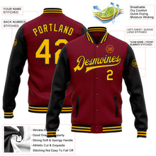 Load image into Gallery viewer, Custom Crimson Gold-Black Bomber Full-Snap Varsity Letterman Two Tone Jacket
