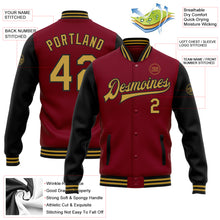 Load image into Gallery viewer, Custom Crimson Old Gold-Black Bomber Full-Snap Varsity Letterman Two Tone Jacket
