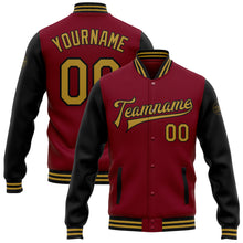 Load image into Gallery viewer, Custom Crimson Old Gold-Black Bomber Full-Snap Varsity Letterman Two Tone Jacket

