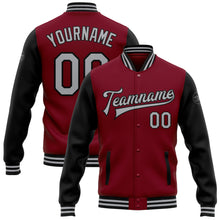 Load image into Gallery viewer, Custom Crimson Gray-Black Bomber Full-Snap Varsity Letterman Two Tone Jacket
