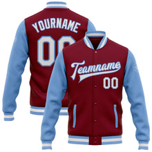 Load image into Gallery viewer, Custom Crimson White-Light Blue Bomber Full-Snap Varsity Letterman Two Tone Jacket
