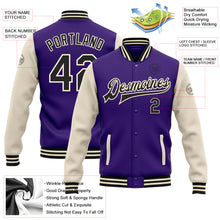 Load image into Gallery viewer, Custom Purple Black-Cream Bomber Full-Snap Varsity Letterman Two Tone Jacket
