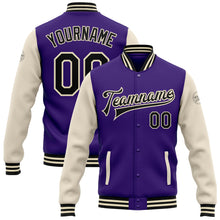 Load image into Gallery viewer, Custom Purple Black-Cream Bomber Full-Snap Varsity Letterman Two Tone Jacket
