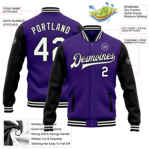 Custom Purple White-Black Bomber Full-Snap Varsity Letterman Two Tone Jacket