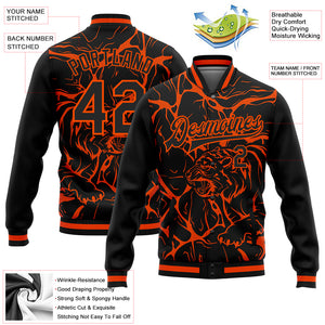 Custom Black Orange Abstract Network And Tiger 3D Pattern Design Bomber Full-Snap Varsity Letterman Jacket