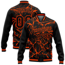Load image into Gallery viewer, Custom Black Orange Abstract Network And Tiger 3D Pattern Design Bomber Full-Snap Varsity Letterman Jacket
