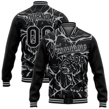Load image into Gallery viewer, Custom Black Gray Abstract Network And Tiger 3D Pattern Design Bomber Full-Snap Varsity Letterman Jacket
