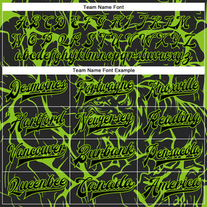 Custom Black Neon Green Abstract Network And Tiger 3D Pattern Design Bomber Full-Snap Varsity Letterman Jacket