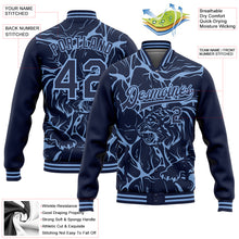 Load image into Gallery viewer, Custom Navy Light Blue Abstract Network And Tiger 3D Pattern Design Bomber Full-Snap Varsity Letterman Jacket
