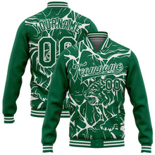 Load image into Gallery viewer, Custom Kelly Green White Abstract Network And Tiger 3D Pattern Design Bomber Full-Snap Varsity Letterman Jacket

