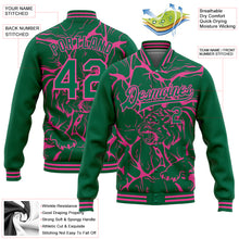 Load image into Gallery viewer, Custom Kelly Green Pink Abstract Network And Tiger 3D Pattern Design Bomber Full-Snap Varsity Letterman Jacket
