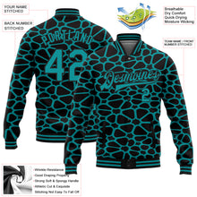 Load image into Gallery viewer, Custom Black Teal Spotted 3D Pattern Design Bomber Full-Snap Varsity Letterman Jacket
