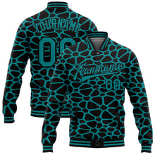 Load image into Gallery viewer, Custom Black Teal Spotted 3D Pattern Design Bomber Full-Snap Varsity Letterman Jacket
