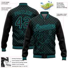 Load image into Gallery viewer, Custom Black Teal Check And Tiger 3D Pattern Design Bomber Full-Snap Varsity Letterman Jacket
