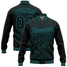 Load image into Gallery viewer, Custom Black Teal Check And Tiger 3D Pattern Design Bomber Full-Snap Varsity Letterman Jacket
