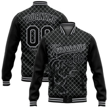Load image into Gallery viewer, Custom Black Gray Check And Tiger 3D Pattern Design Bomber Full-Snap Varsity Letterman Jacket
