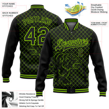 Load image into Gallery viewer, Custom Black Neon Green Check And Tiger 3D Pattern Design Bomber Full-Snap Varsity Letterman Jacket
