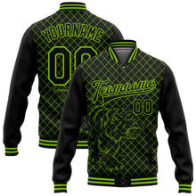 Load image into Gallery viewer, Custom Black Neon Green Check And Tiger 3D Pattern Design Bomber Full-Snap Varsity Letterman Jacket
