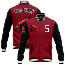 Load image into Gallery viewer, Custom Cardinal Black-White 3D Pattern Design Bomber Full-Snap Varsity Letterman Jacket
