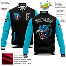 Load image into Gallery viewer, Custom Black Lakes Blue-White 3D Pattern Design Bomber Full-Snap Varsity Letterman Jacket
