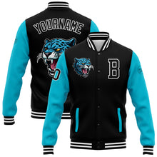 Load image into Gallery viewer, Custom Black Lakes Blue-White 3D Pattern Design Bomber Full-Snap Varsity Letterman Jacket
