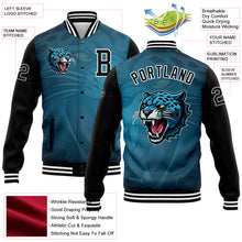 Load image into Gallery viewer, Custom Teal Black-White 3D Pattern Design Bomber Full-Snap Varsity Letterman Jacket
