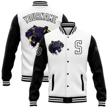 Load image into Gallery viewer, Custom White Black 3D Pattern Design Bomber Full-Snap Varsity Letterman Jacket
