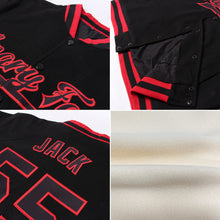 Load image into Gallery viewer, Custom Cream Red-Black 3D Pattern Design Bomber Full-Snap Varsity Letterman Jacket
