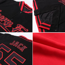 Load image into Gallery viewer, Custom Red Black-White 3D Pattern Design Bomber Full-Snap Varsity Letterman Jacket
