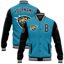 Load image into Gallery viewer, Custom Panther Blue Black-White 3D Pattern Design Bomber Full-Snap Varsity Letterman Jacket
