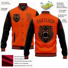Load image into Gallery viewer, Custom Orange Black 3D Pattern Design Bomber Full-Snap Varsity Letterman Jacket
