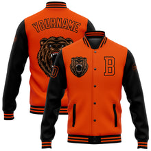 Load image into Gallery viewer, Custom Orange Black 3D Pattern Design Bomber Full-Snap Varsity Letterman Jacket
