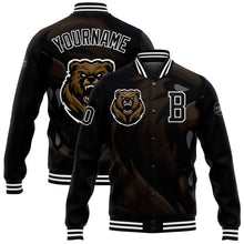 Load image into Gallery viewer, Custom Black White 3D Pattern Design Bomber Full-Snap Varsity Letterman Jacket
