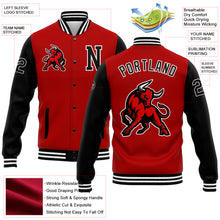 Load image into Gallery viewer, Custom Red Black-White 3D Pattern Design Bomber Full-Snap Varsity Letterman Jacket
