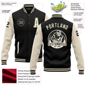 Custom Black Cream Bomber Full-Snap Varsity Letterman Two Tone Jacket