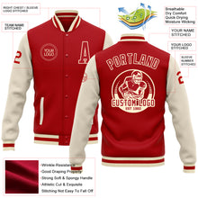 Load image into Gallery viewer, Custom Red Cream Bomber Full-Snap Varsity Letterman Two Tone Jacket
