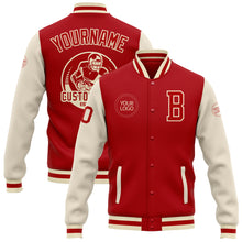Load image into Gallery viewer, Custom Red Cream Bomber Full-Snap Varsity Letterman Two Tone Jacket
