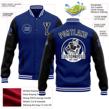 Load image into Gallery viewer, Custom Royal Black-White Bomber Full-Snap Varsity Letterman Two Tone Jacket
