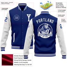 Load image into Gallery viewer, Custom Royal White Bomber Full-Snap Varsity Letterman Two Tone Jacket
