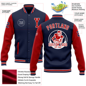 Custom Navy Red-White Bomber Full-Snap Varsity Letterman Two Tone Jacket