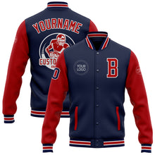 Load image into Gallery viewer, Custom Navy Red-White Bomber Full-Snap Varsity Letterman Two Tone Jacket
