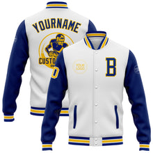 Load image into Gallery viewer, Custom White Royal-Yellow Bomber Full-Snap Varsity Letterman Two Tone Jacket
