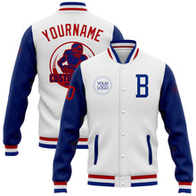 Load image into Gallery viewer, Custom White Royal-Red Bomber Full-Snap Varsity Letterman Two Tone Jacket
