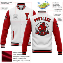 Load image into Gallery viewer, Custom White Red-Black Bomber Full-Snap Varsity Letterman Two Tone Jacket
