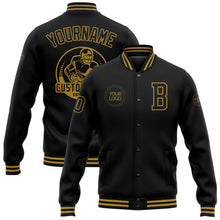 Load image into Gallery viewer, Custom Black Old Gold Bomber Full-Snap Varsity Letterman Jacket
